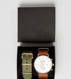 Часы с хронографом и сменными ремешками (коричневый, зеленый) Reclaimed Vintage Inspired эксклюзивно для ASOS - Подарочный набор - Коричневый