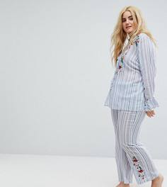 Пижамные штаны в полоску с цветочной вышивкой River Island Plus - Мульти