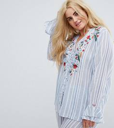 Пижамный топ в полоску с цветочной вышивкой River Island Plus - Мульти