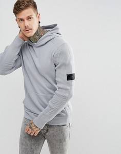 Худи серого цвета с рукавами в рубчик River Island - Серый