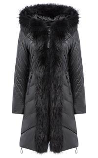 Утепленное пальто из натуральной кожи с отделкой мехом енота La Reine Blanche