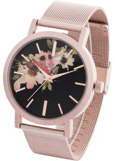 Часы с цветочным узором на циферблате (розово-золотистый) Bonprix