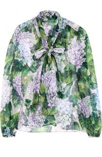 Шелковая блуза с цветочным принтом и воротником аскот Dolce &amp; Gabbana