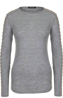 Шерстяной облегающий пуловер с круглым вырезом Balmain