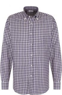 Хлопковая рубашка в клетку с воротником button down Brioni