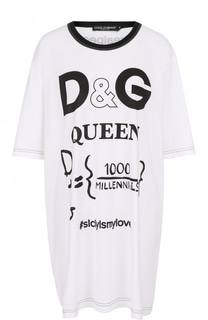 Удлиненная хлопковая футболка с надписью Dolce &amp; Gabbana