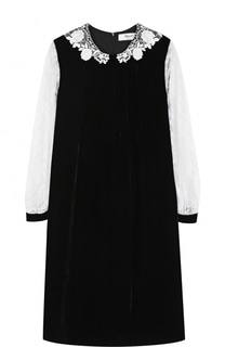 Бархатное мини-платье с кружевными рукавами Blugirl