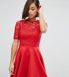 Шифоновое приталенное платье с кружевом John Zack Petite - Красный