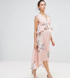 Платье миди асимметричной длины с принтом птиц Hope & Ivy Maternity - Розовый