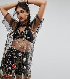 Сетчатое oversize-платье с вышивкой Jaded London Tall - Черный
