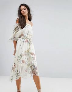 Платье миди с цветочным принтом River Island - Кремовый