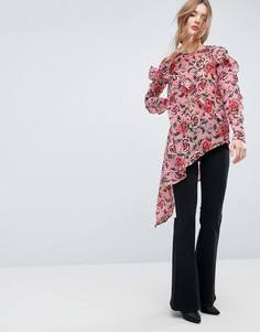 Асимметричная блузка с цветочным принтом и оборками ASOS Ultimate - Мульти