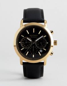 Золотистые часы с хронографом и черным кожаным ремешком Sekonda эксклюзивно для ASOS - Черный
