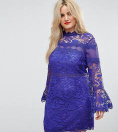 Кружевное платье мини с длинными рукавами клеш ASOS CURVE - Синий