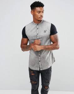 Облегающая джинсовая рубашка с трикотажными рукавами SikSilk - Серый