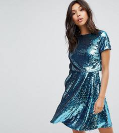 Короткое приталенное платье с двухцветными пайетками TFNC - Синий