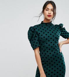 Платье мини в горошек с открытой спиной PrettyLittleThing - Зеленый