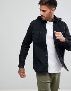 Черная рубашка с капюшоном New Look - Черный