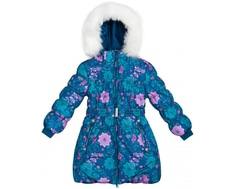 Пальто для девочки Barkito, синее с рисунком «цветы»