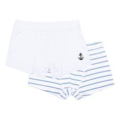 Трусы-боксеры для мальчика Barkito «Море», 2 шт, белые/белые с рисунком «полоска»