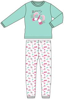 Пижама для девочки Barkito «Солнечный день», верх -мятный, низ -белый с рисунком «бабочки»