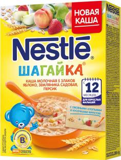 Каша молочная Nestle «Шагайка» 5 злаков с кусочками яблока, земляники садовой и персиком с 12 мес. 200 г