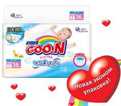 Подгузники Goo.N (0-5 кг) 36шт. Goon.