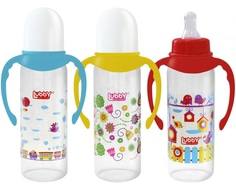 Бутылочка для кормления Lubby «Малыши и малышки» с ручками и силиконовой соской 0+, 250 мл. в ассортименте