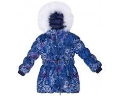 Куртка зимняя для девочки Barkito, синяя с рисунком &quot;цветы&quot;