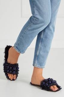 Синие слиперы из меха Miu Miu