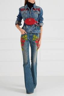 Джинсовая куртка с вышитыми цветами Gucci