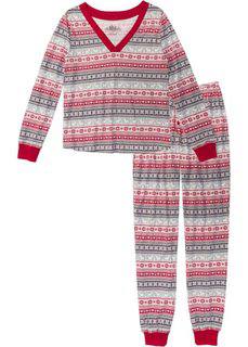 Пижама (кремовый/темно-красный/серый с принтом) Bonprix