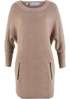 Структурный пуловер дизайна Maite Kelly с рукавом 3/4 (серо-коричневый) Bonprix