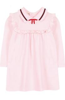 Хлопковое платье с оборкой и контрастной отделкой Gucci