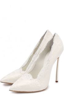 Атласные туфли с кружевной отделкой на шпильке Blade Casadei