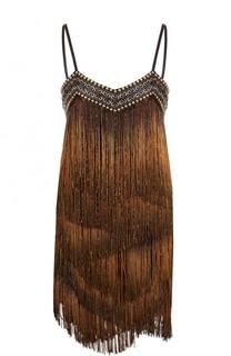 Мини-платье с бахромой и шнуровкой Balmain