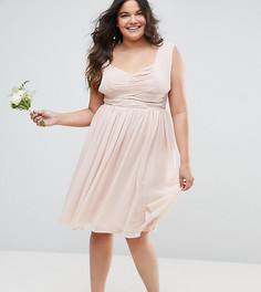 Платье миди с оборками ASOS CURVE WEDDING - Розовый