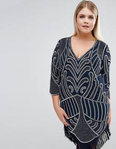 Цельнокройное платье с отделкой и бахромой Lovedrobe Luxe - Темно-синий