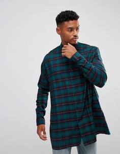 Оверсайз-рубашка из вискозы в клетку с заниженной линией плеч ASOS - Зеленый