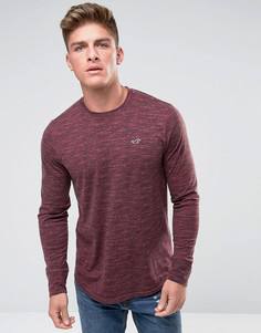 Красный меланжевый лонгслив слим с круглым вырезом и логотипом Hollister - Красный