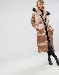 Атласное утепленное пальто Missguided - Медный