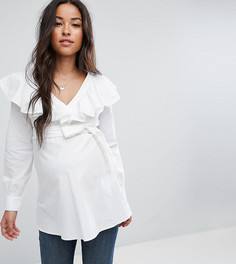 Хлопковая блузка с длинными рукавами и поясом ASOS Maternity - Белый