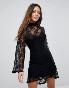 Кружевное платье с высоким воротом Missguided - Черный