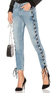 Прямые джинсы с высокой посадкой и шнуровкой karolina - GRLFRND