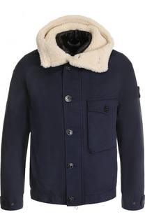 Пуховик на молнии с капюшоном из овчины Stone Island