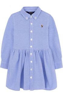 Хлопковое мини-платье с длинными рукавами и логотипом бренда Polo Ralph Lauren