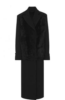 Шерстяное пальто прямого кроя с отделкой из овчины Ann Demeulemeester