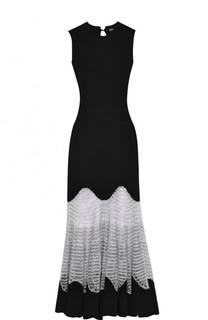 Приталенное шерстяное платье с кружевной вставкой Alexander McQueen