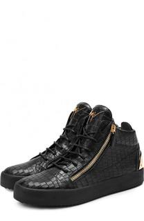 Высокие кожаные кеды на шнуровке с молниями Giuseppe Zanotti Design