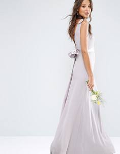 Атласное платье макси с бантом на спине TFNC Tall WEDDING - Фиолетовый